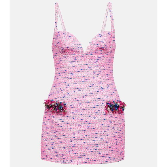 AREA Embellished crystal grape FUCHSIA Wool Blend Mini Dress Size 14 - Picture 3 of 13